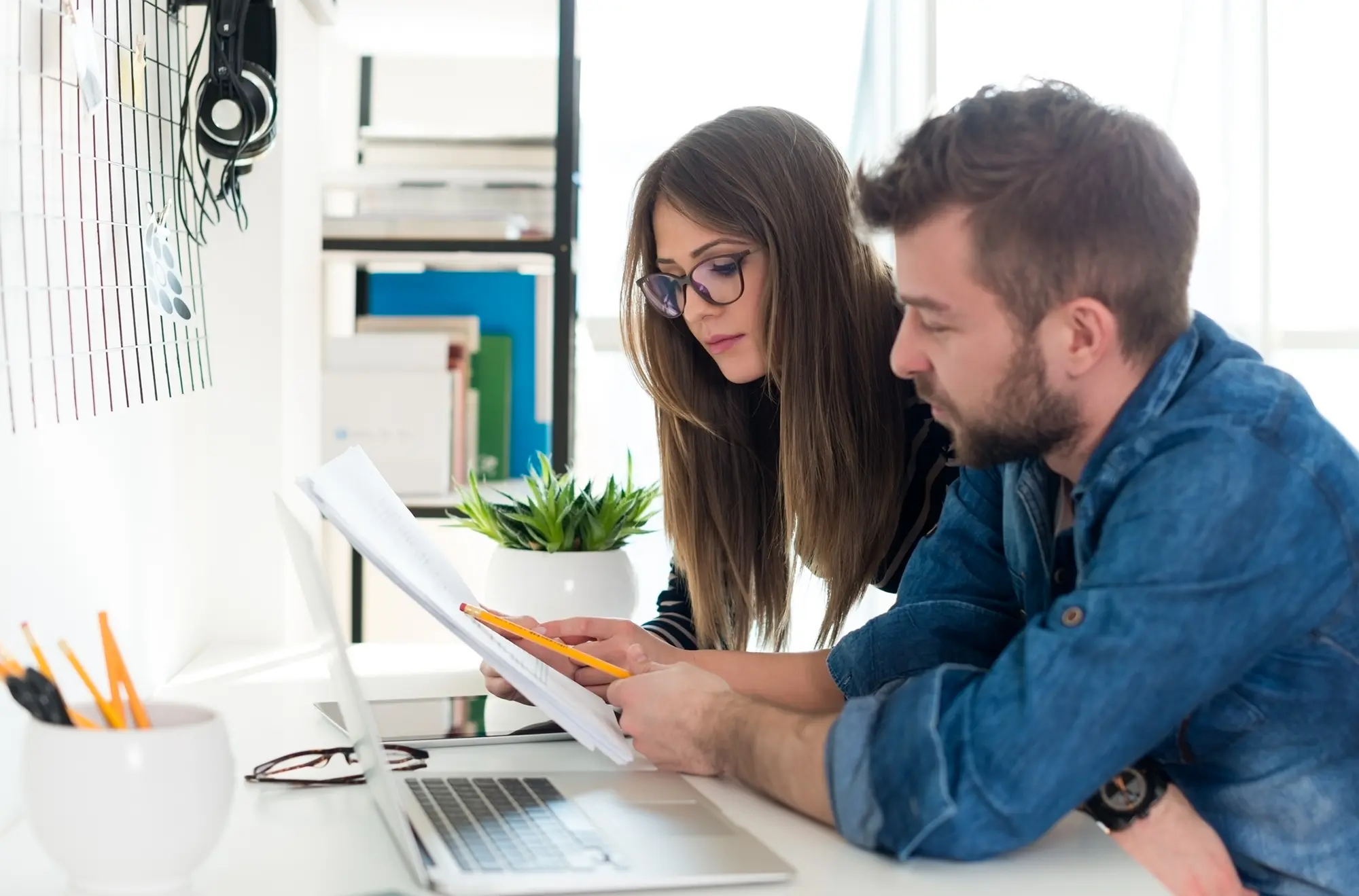 Couple examines paperwork